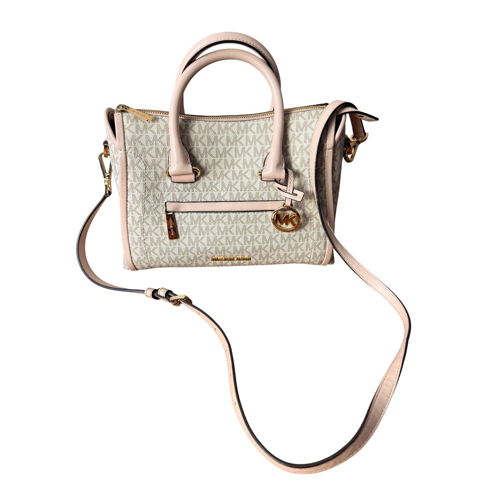 Michael Kors Carine Satchel Bag Vanilla Soft Pink Logo Crossbody 35S1GTCB2B